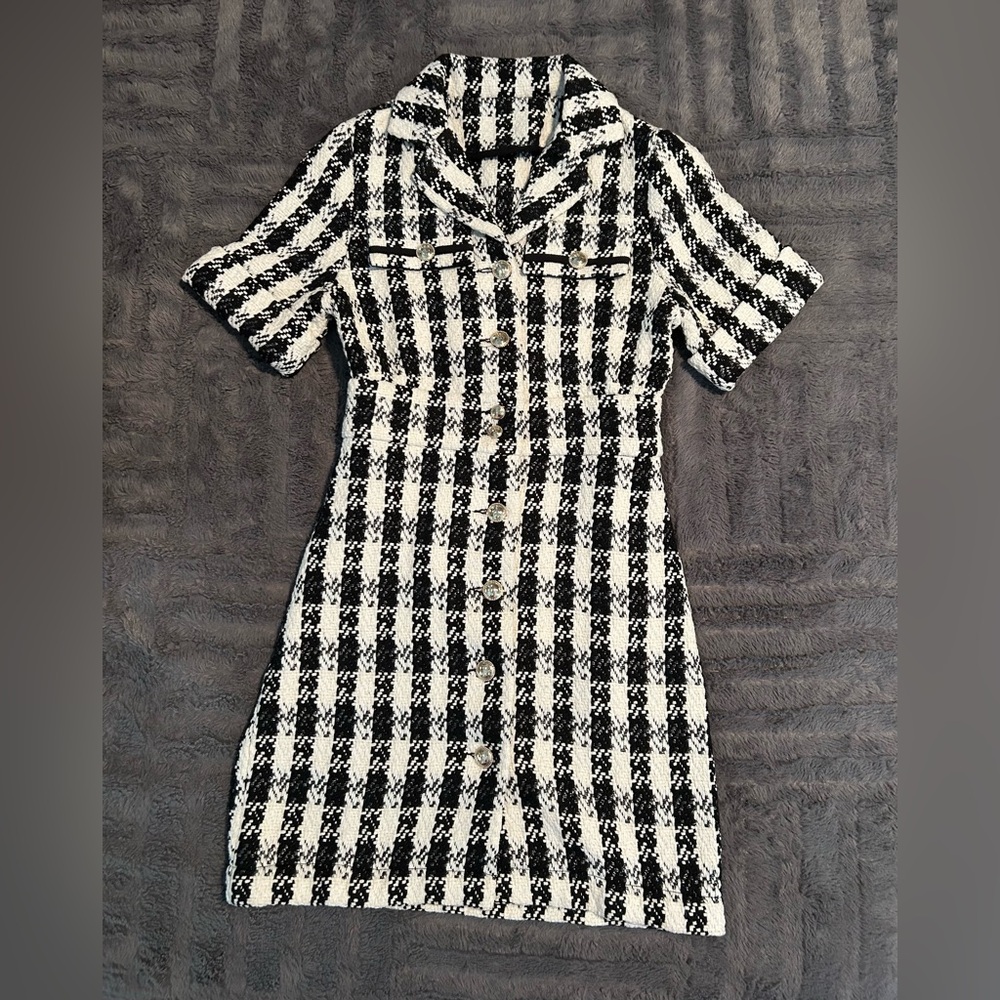 Maje Black and White Checkered Women's Dress